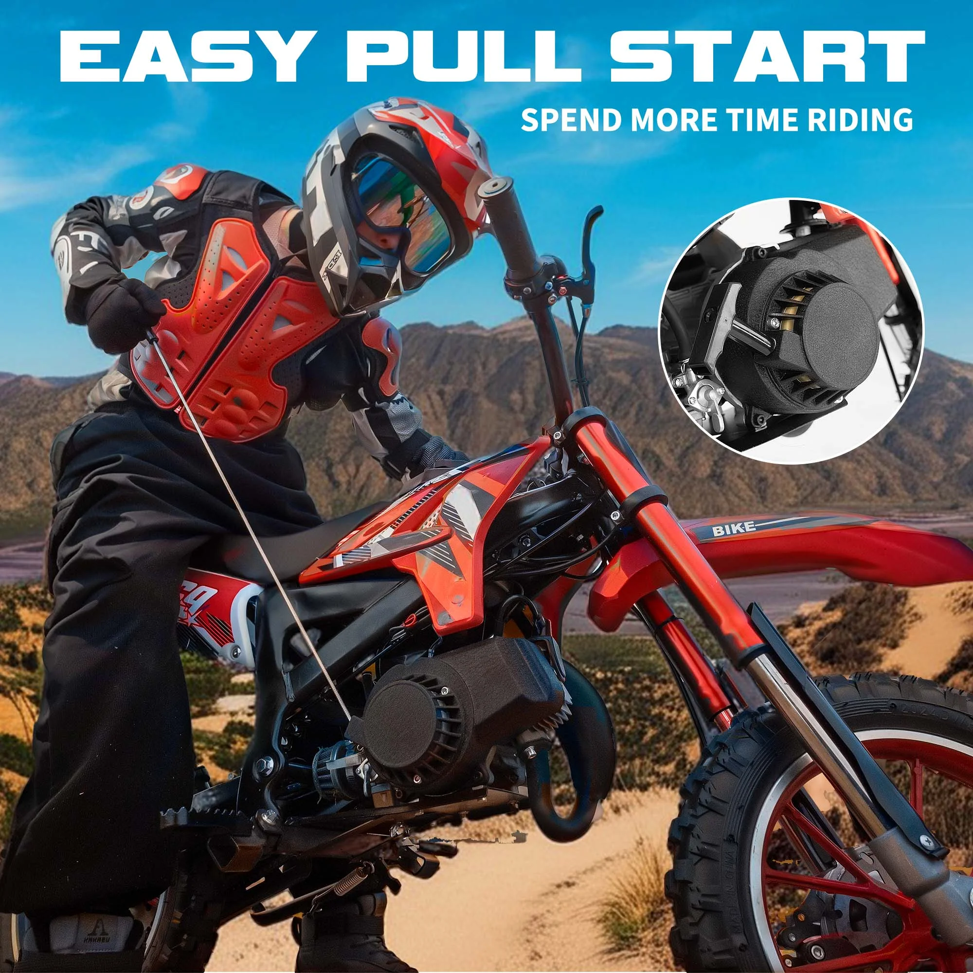 49CC Kids Dirt Bicycle, 2-Stroke Gas Powered Off Road Motorcycle, Tire Shock Absorber Spring Soft Seat Cushion with Front and Rear Disc Brake, Max Speed 28 MPH(Basic) - Image 5