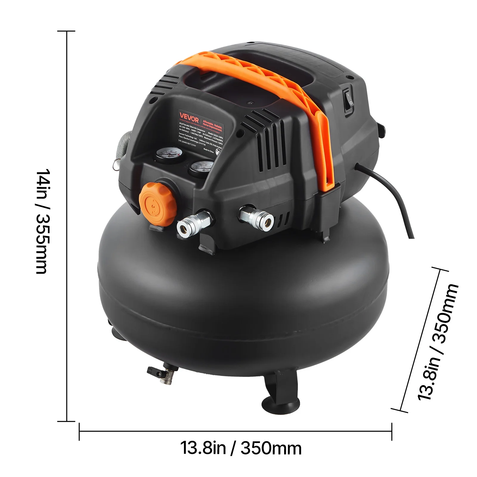 6 Gallon Air Compressor,1.7HP 2.3CFM@90PSI Portable Pancake Air Compressor 150PSI Max Pressure, 12-Piece Accessory Kit with 25FT Air Hose for Tire Inflation, Spray Painting, Woodwork Nailing - Image 8