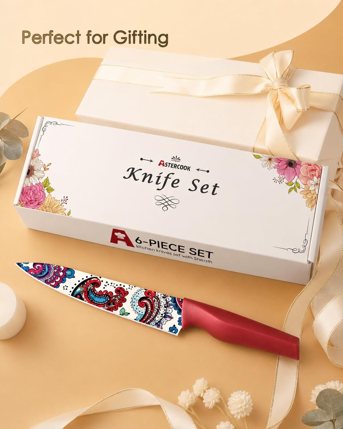 Astercook Paisley Pattern Knife Set with Cover