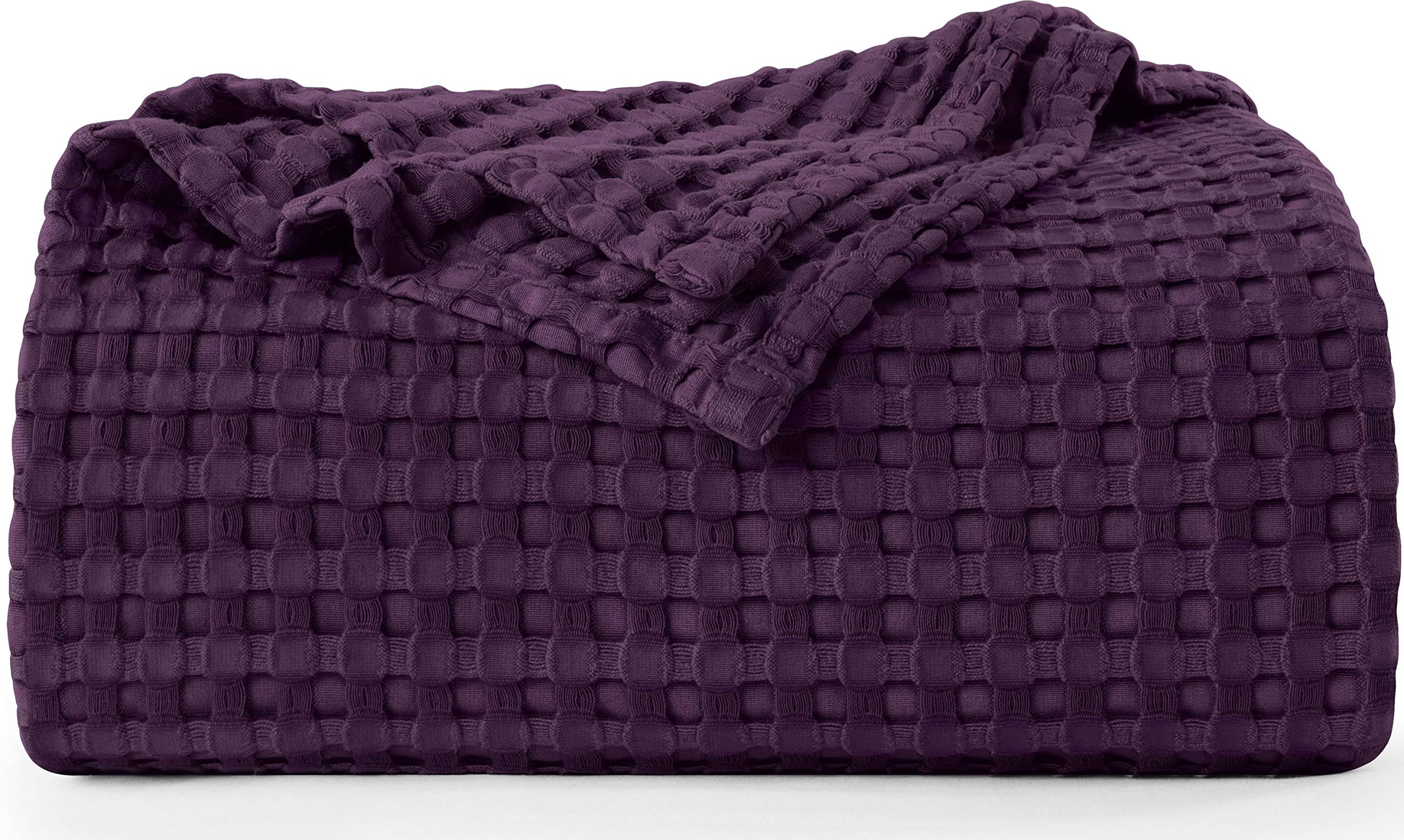 Utopia Bedding Cotton Waffle Blanket 300 GSM (Plum - 90x72 Inches) Soft Lightweight Breathable Bed Blanket Twin Size Layering An