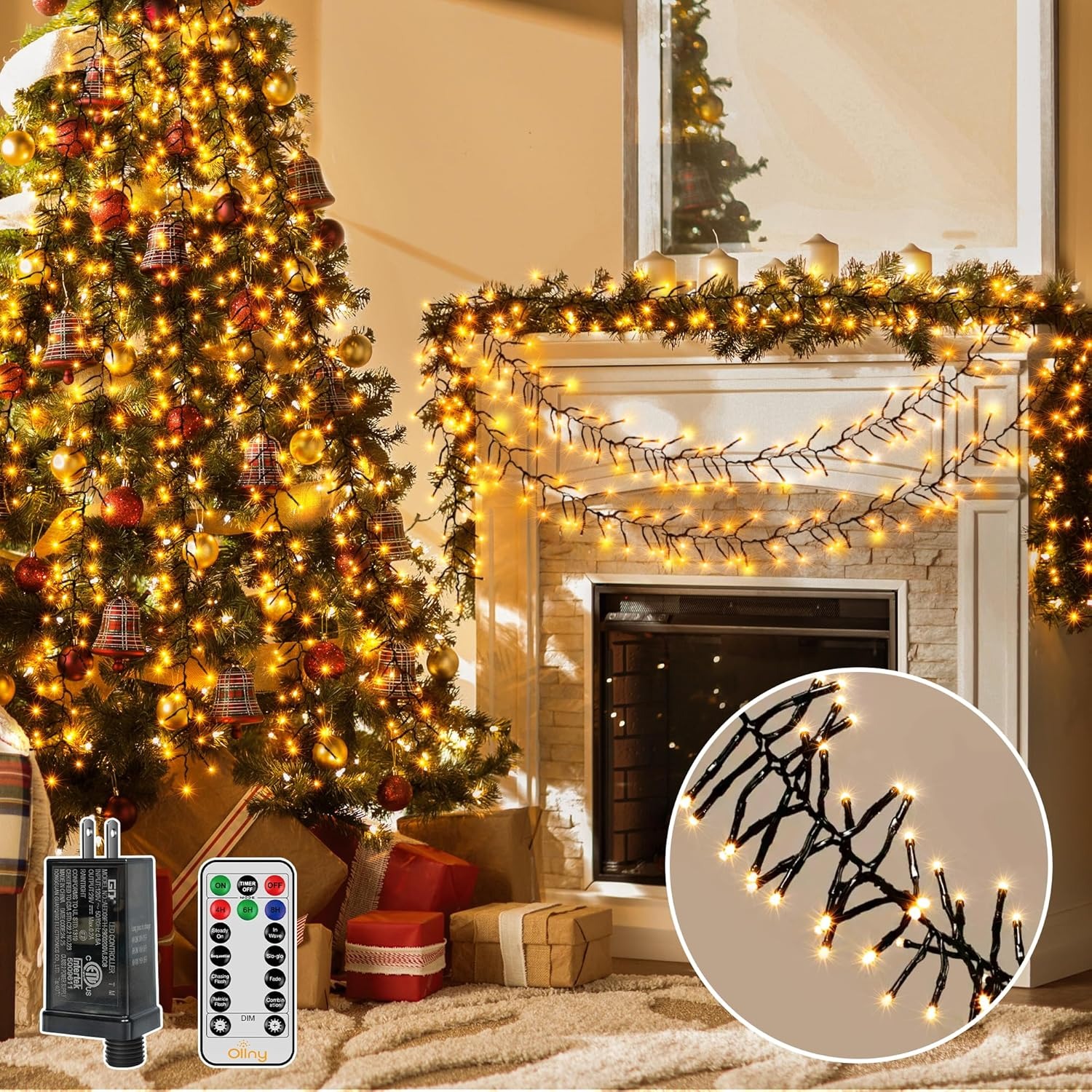 Warm White Christmas Cluster Lights Set for Outdoor Indoor