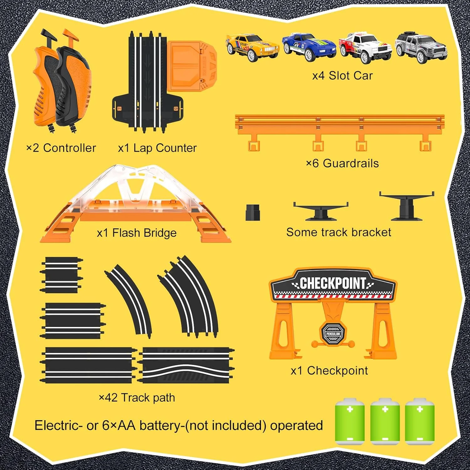 Slot Car Race Track Set with 4 High-Speed Cars, 20.2ft Dual Racing Track with 360° Loop