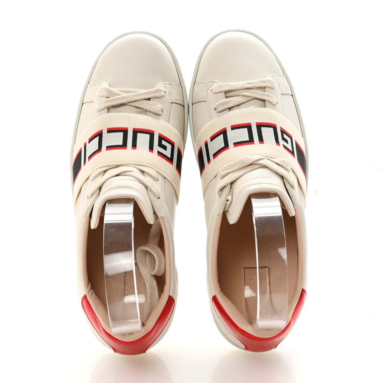 Calfskin Stripe Womens New Ace Sneakers 36 New Mystic White Ecru Red Flame