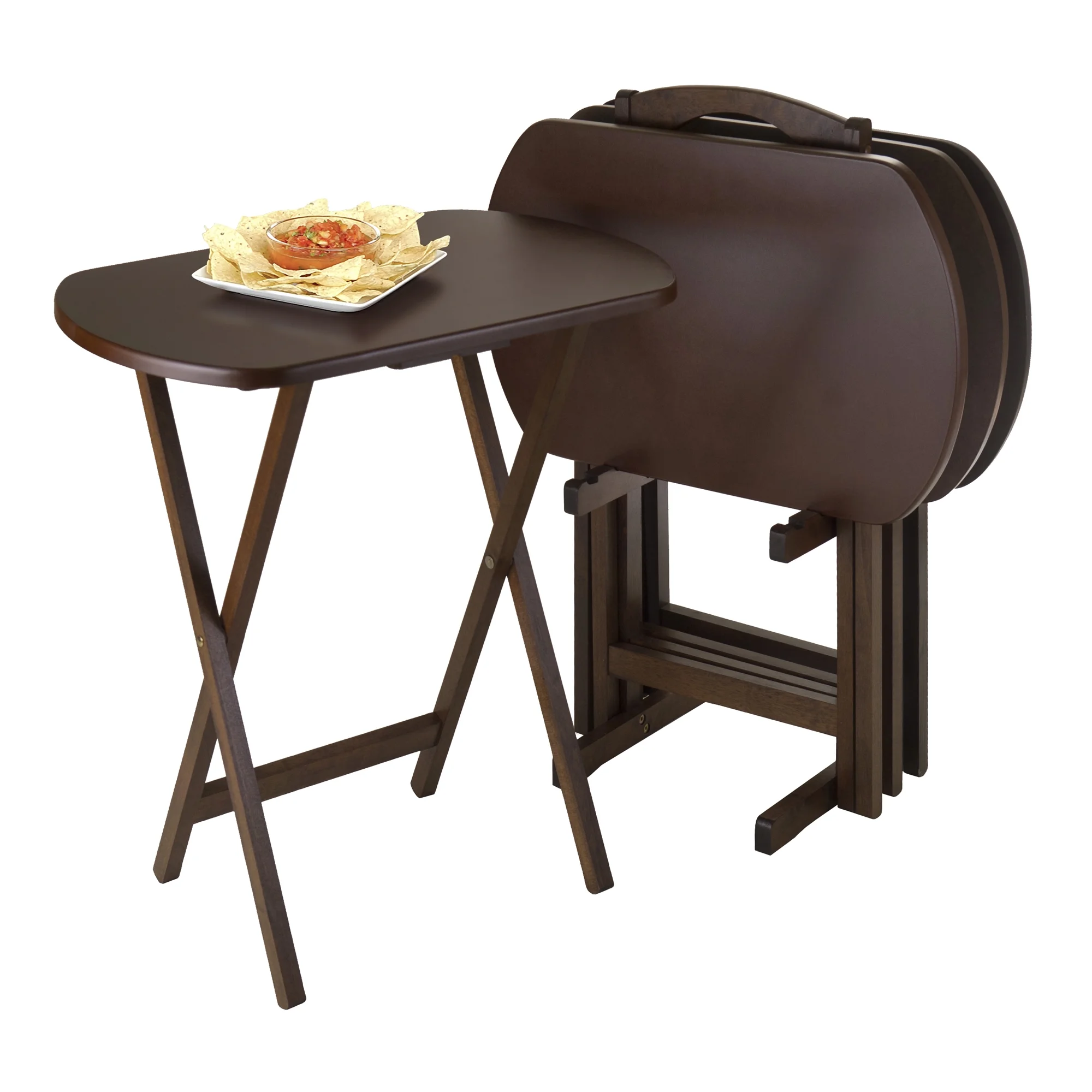 Set of 5 Corbett Walnut Oversize Oblong Folding Snack Table with Storage - Image 2