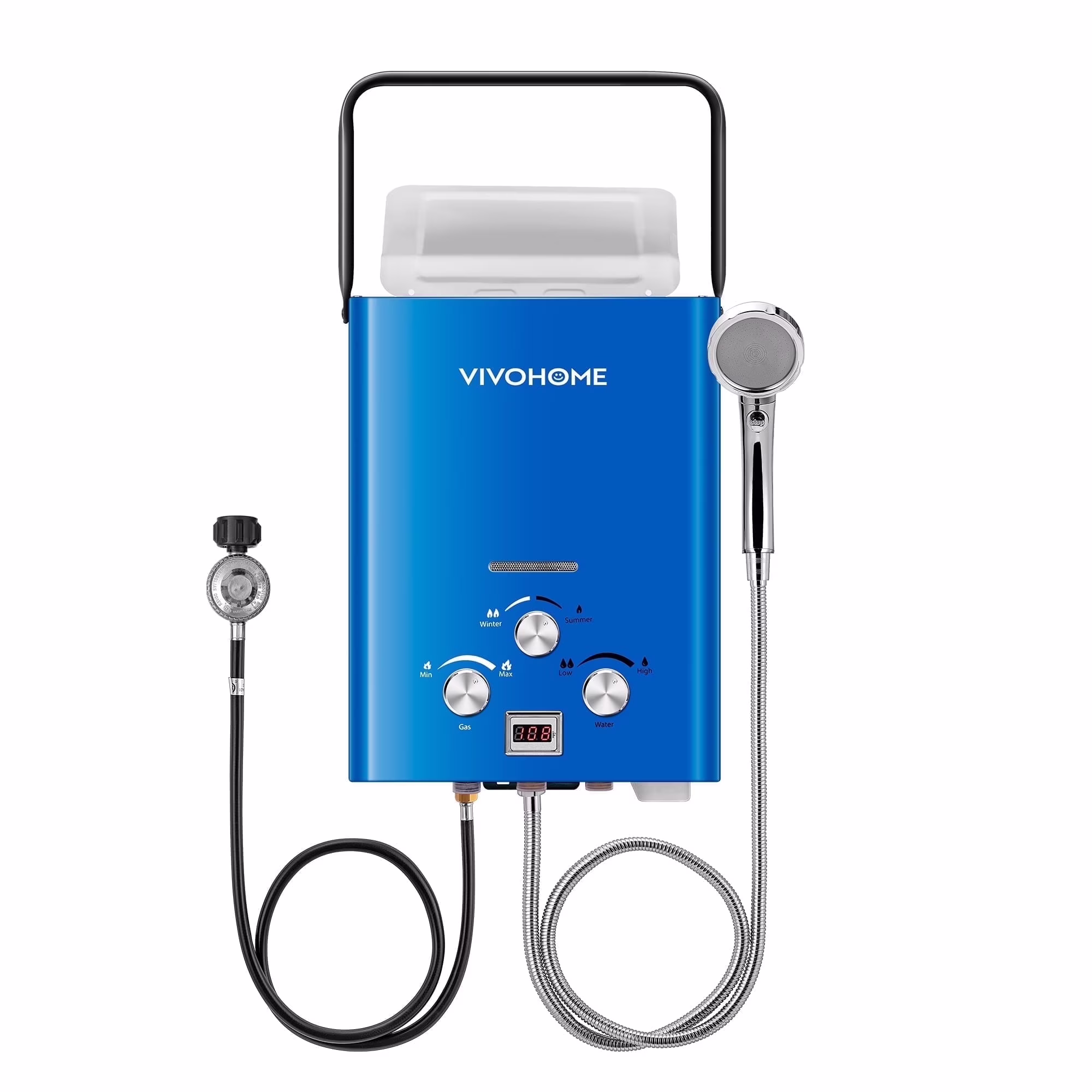 RV Portable Propane Tankless Water Heater, 1.6GPM 6L RV Tankless Automotive Water Heater with Digital Display for RV Use, Blue(Blue)