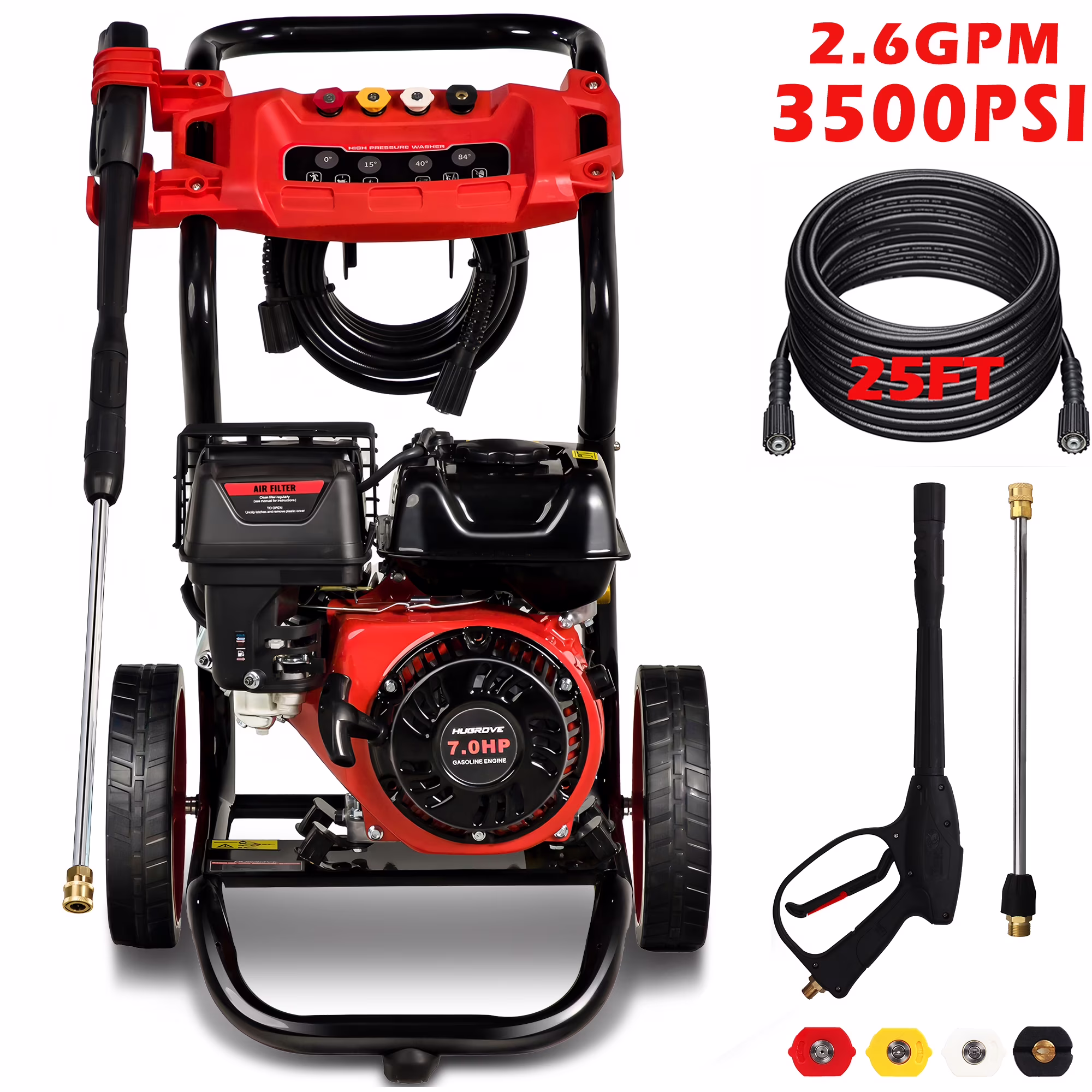 Pressure Washer Gas Powered, 3500PSI High Pressure Power Washer W/7.0HP Aluminum Pump, 210CC Powerful Engine, Maximum Spray 32.8FT, 4 Nozzles(3500 psi)