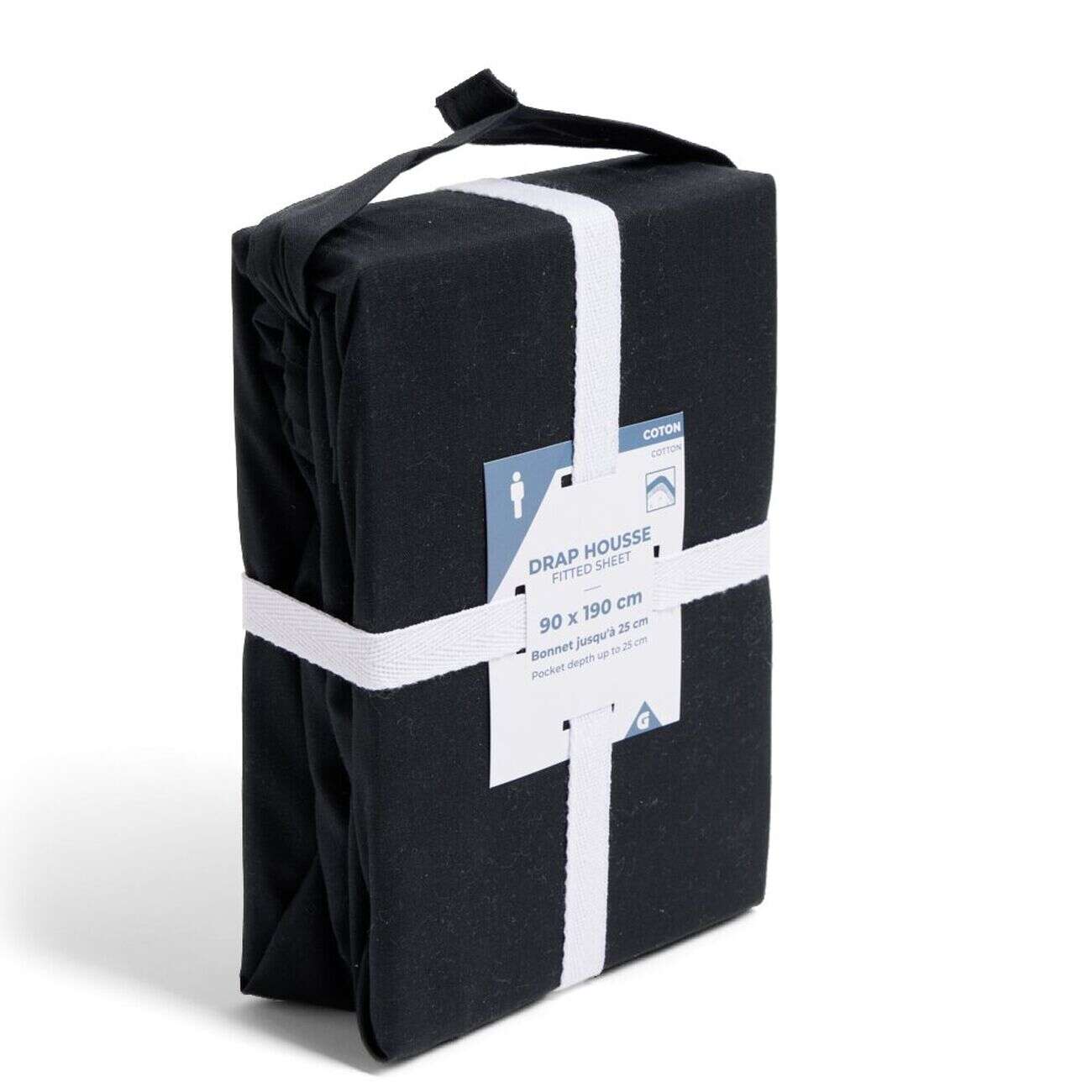 Drap housse 90x190cm 100% coton noir