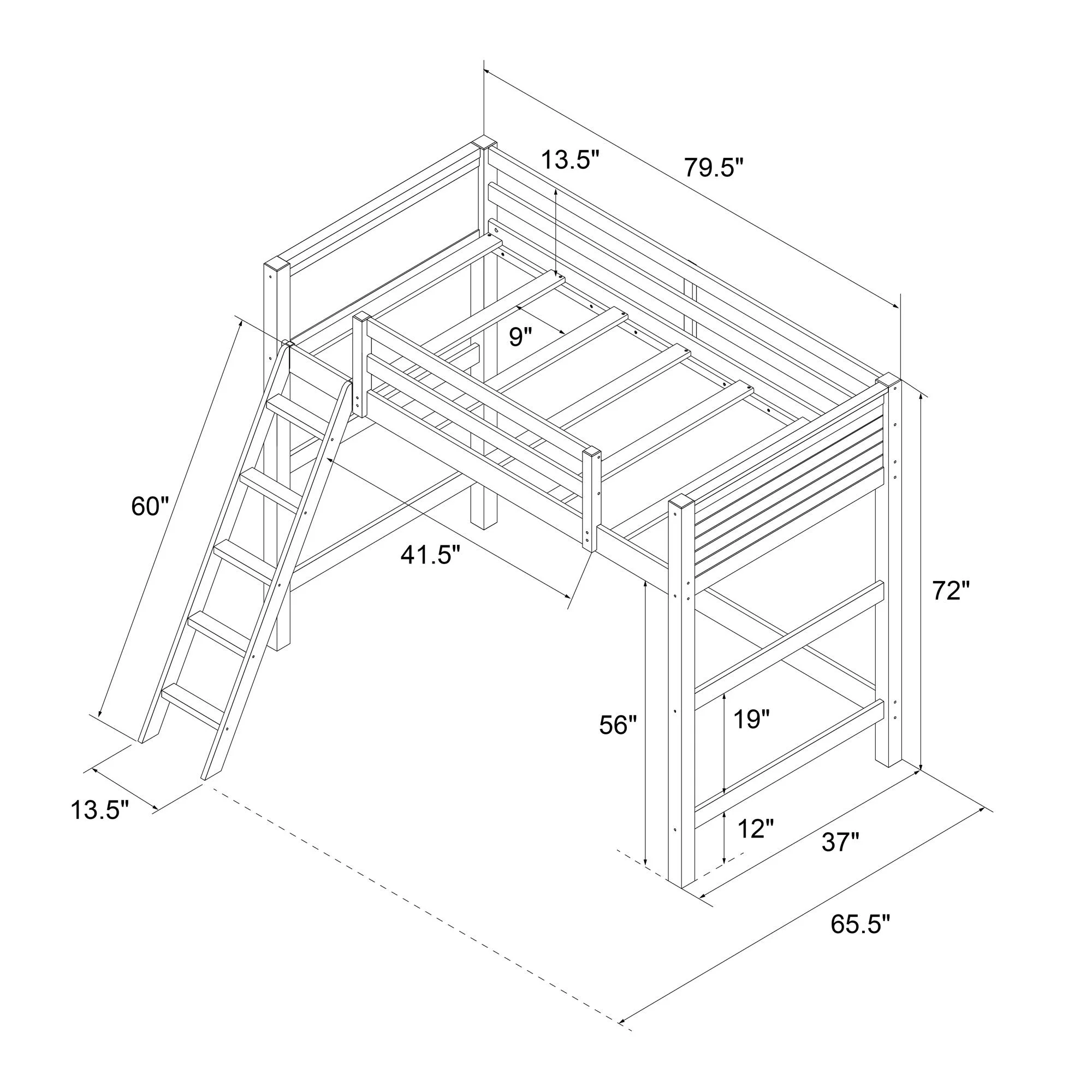 Your Zone Kiarah Twin Loft Bed with Ladder, White