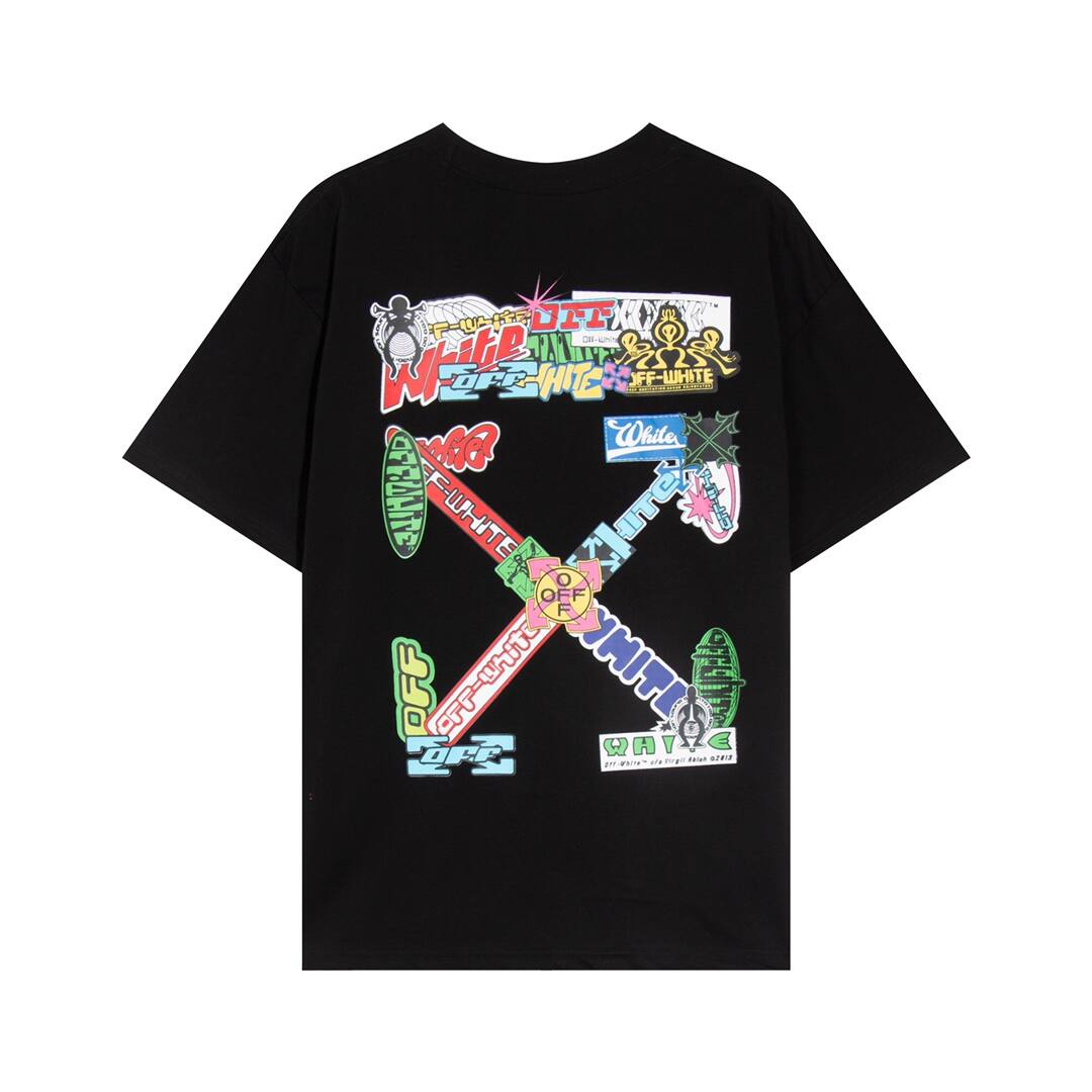 OFF-WHITE(オフホワイト) 2023　春夏新作　半袖シャツ　Tシャツ 矢じり　100％純綿生地　　快適　通気性が良い　シンプルの風格　かっこいい　黒　男女兼用Tシャツ