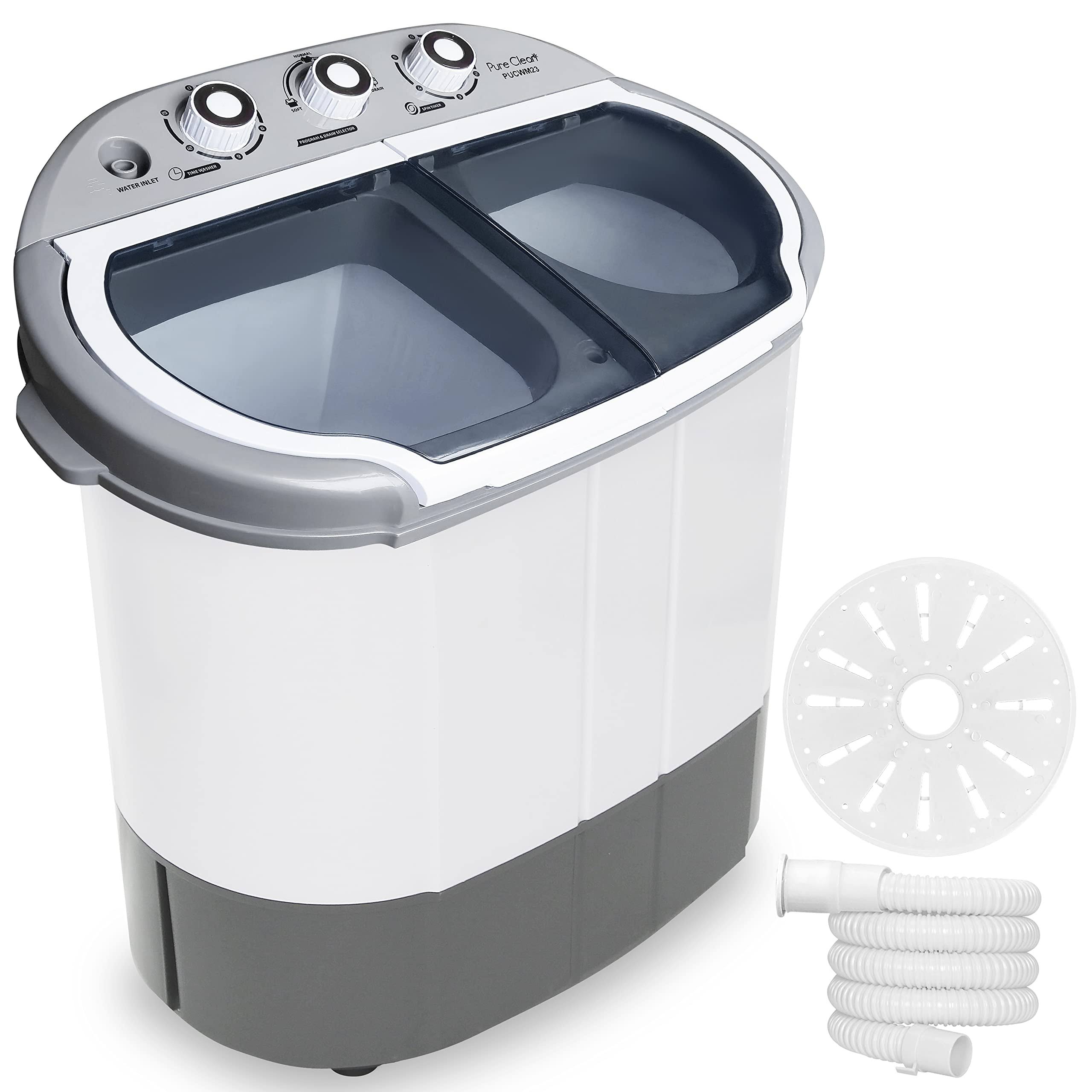 Pyle Compact Home Washer & Dryer, 2 in 1 Portable Mini Washing Machine, Twin Tubs, 11lbs. Capacity, 110V, Spin Cycle w/Hose, Translucent Tub