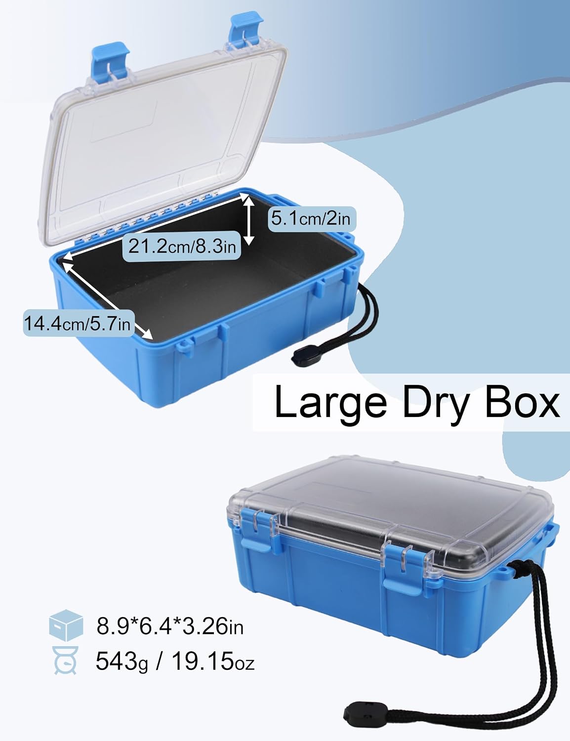 Large Waterproof Dry Box Waterproof Containers, Watertight Boat Storage Boxes Drybox Storage Case for Kayaking, 8.9