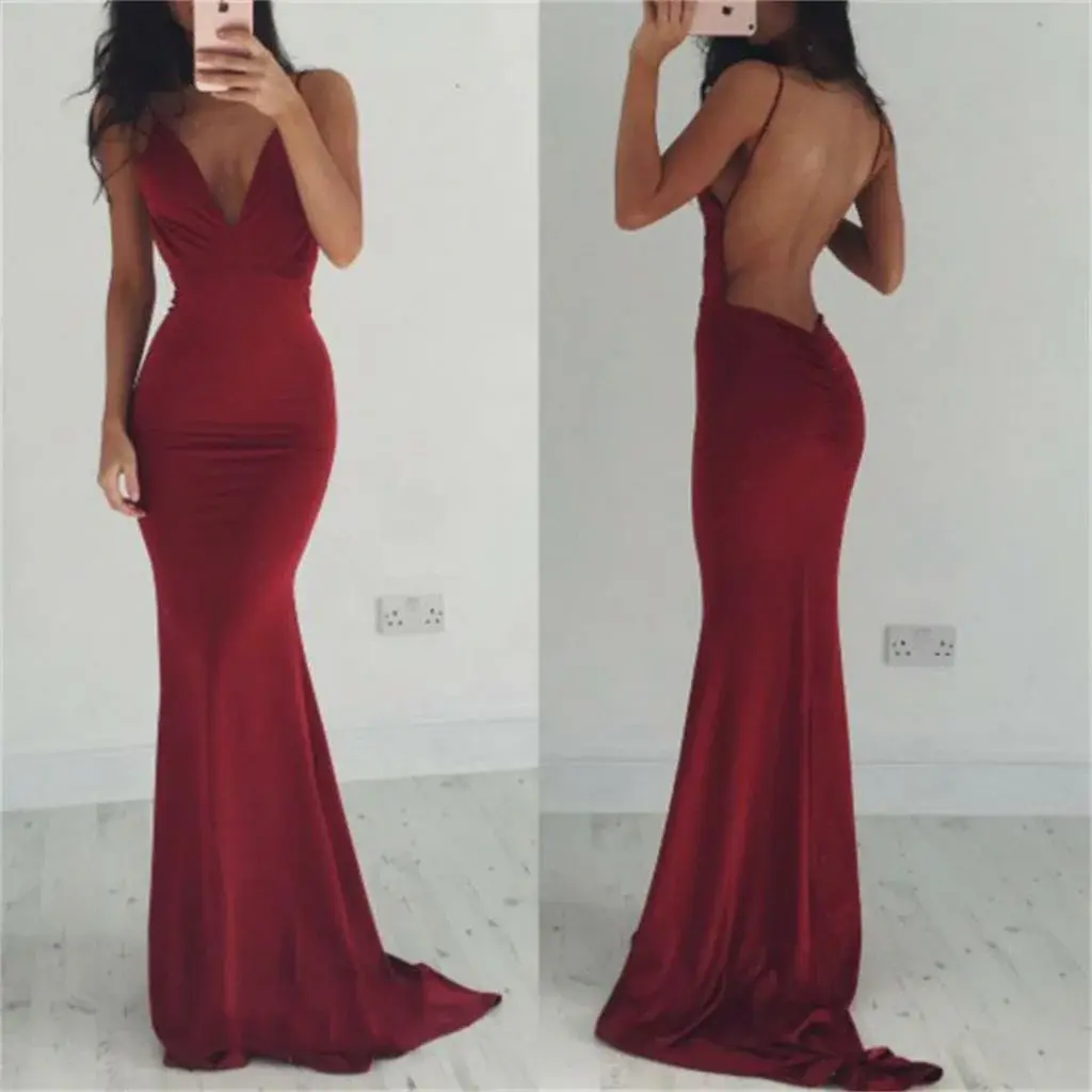Sexy Burgundy Mermaid Long Spaghetti Straps Prom Dresses DMD81