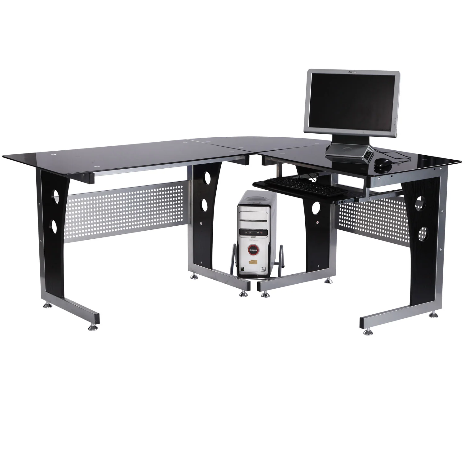 HOMCOM Eckschreibtisch L-Form mit Tastaturablage & PC-Tower-Halterung