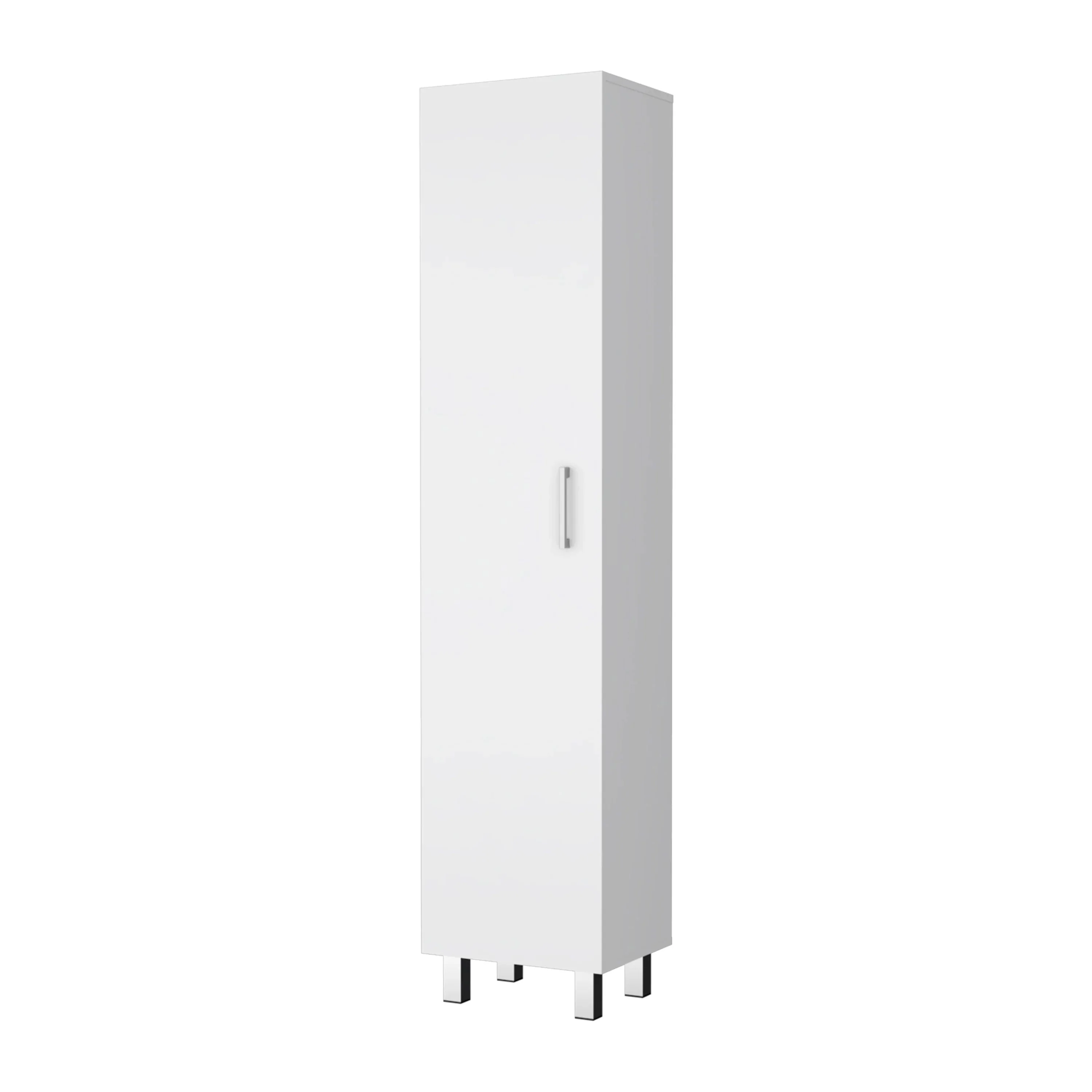 FM FURNITURE Clarno Tall Storage Cabinet, Single Door with Broom Hangers, White
