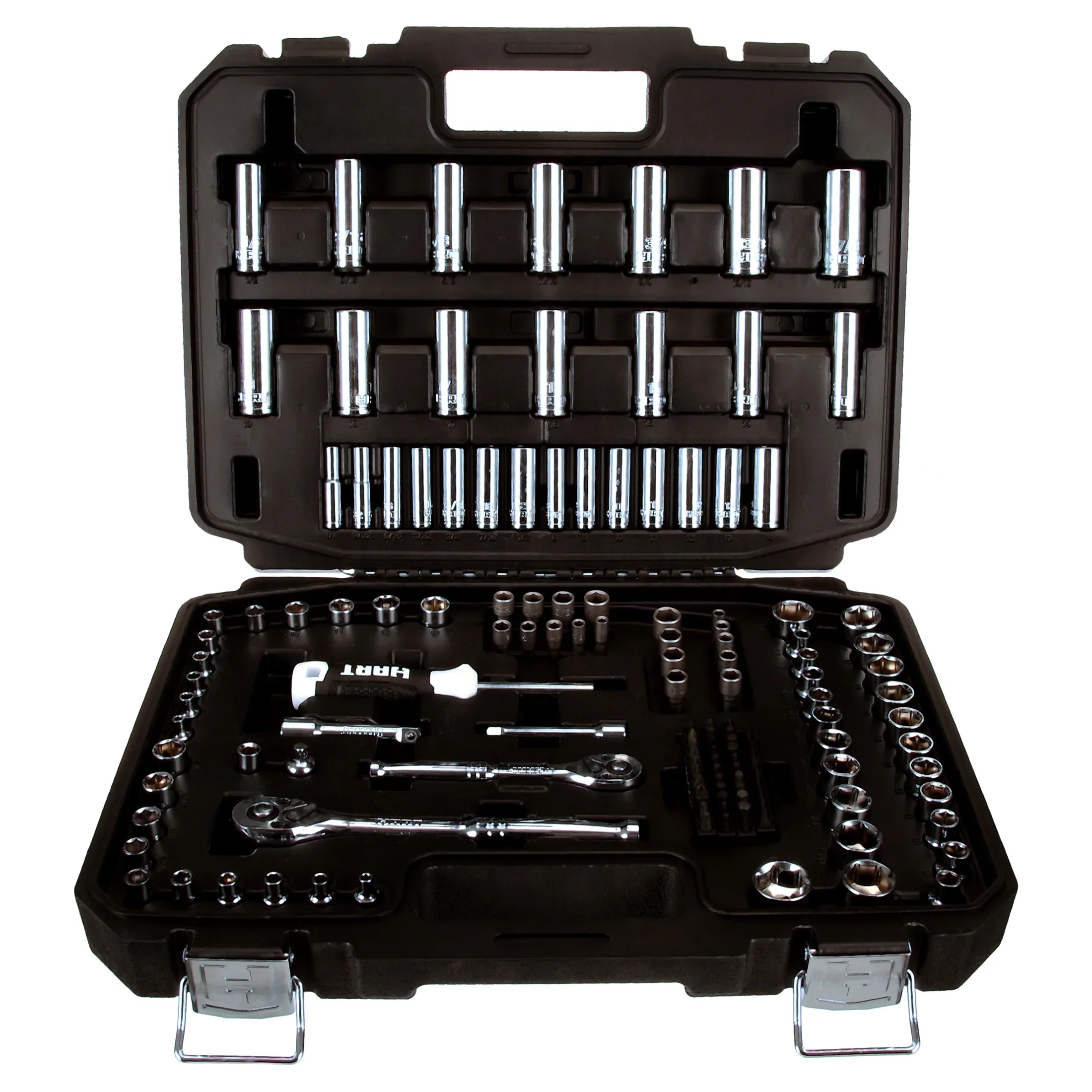 HART 140-Piece 1/4 and 3/8-inch Drive Mechanics Tool Set, Chrome Finish, SAE & Metric
