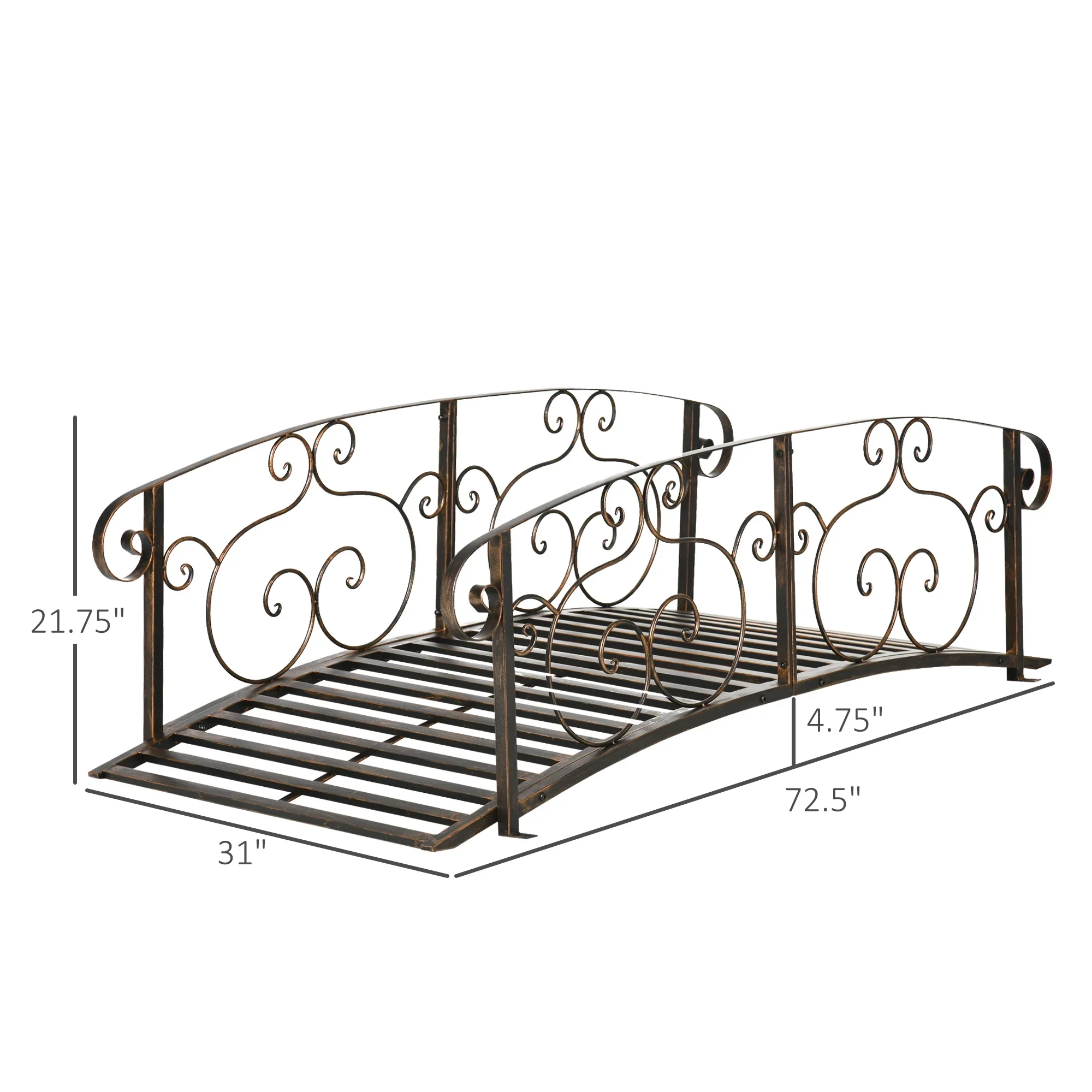 QISHENSHUI 6FT Durable Wooden Garden Bridge �C Solid Timber Construction with Sturdy Safety Rails for Stylish Decorative Accents Over Ponds, Streams & Garden Water Features, Bronze