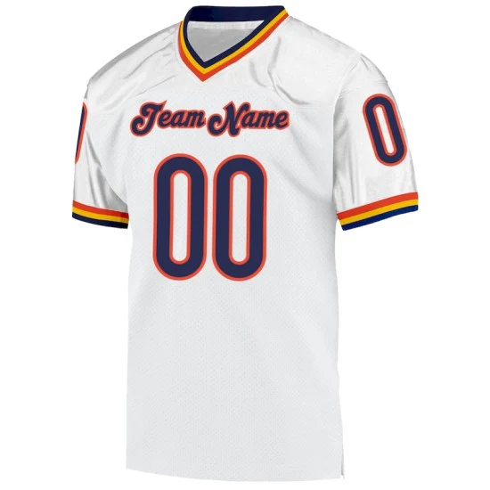 Custom White Navy-Orange Mesh Throwback Jersey