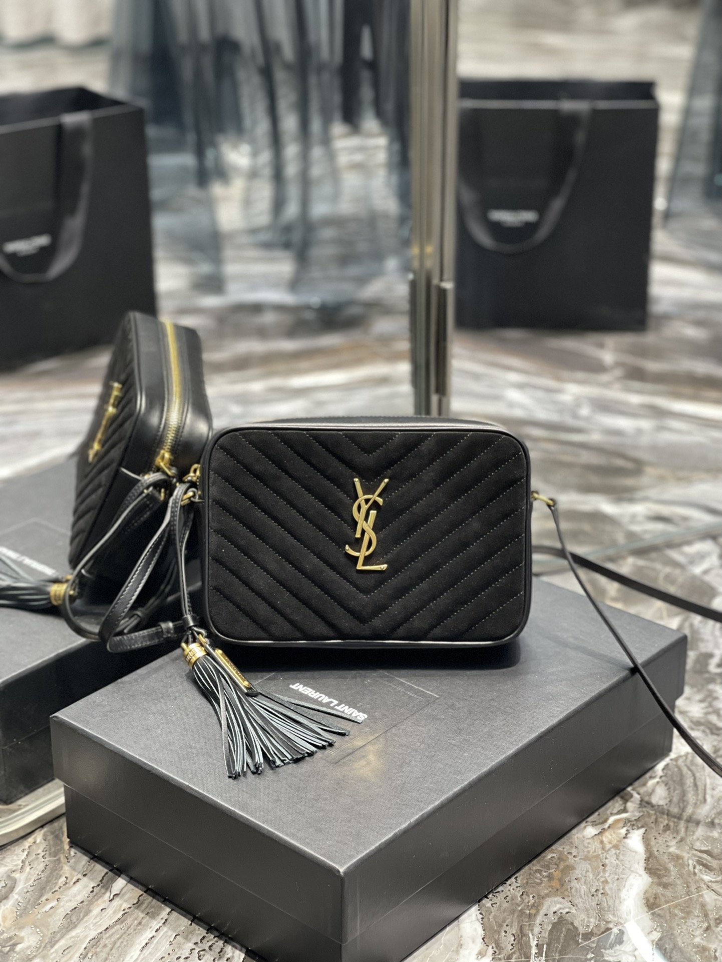 Y Lou Camera Bag Black With Gold Hardware