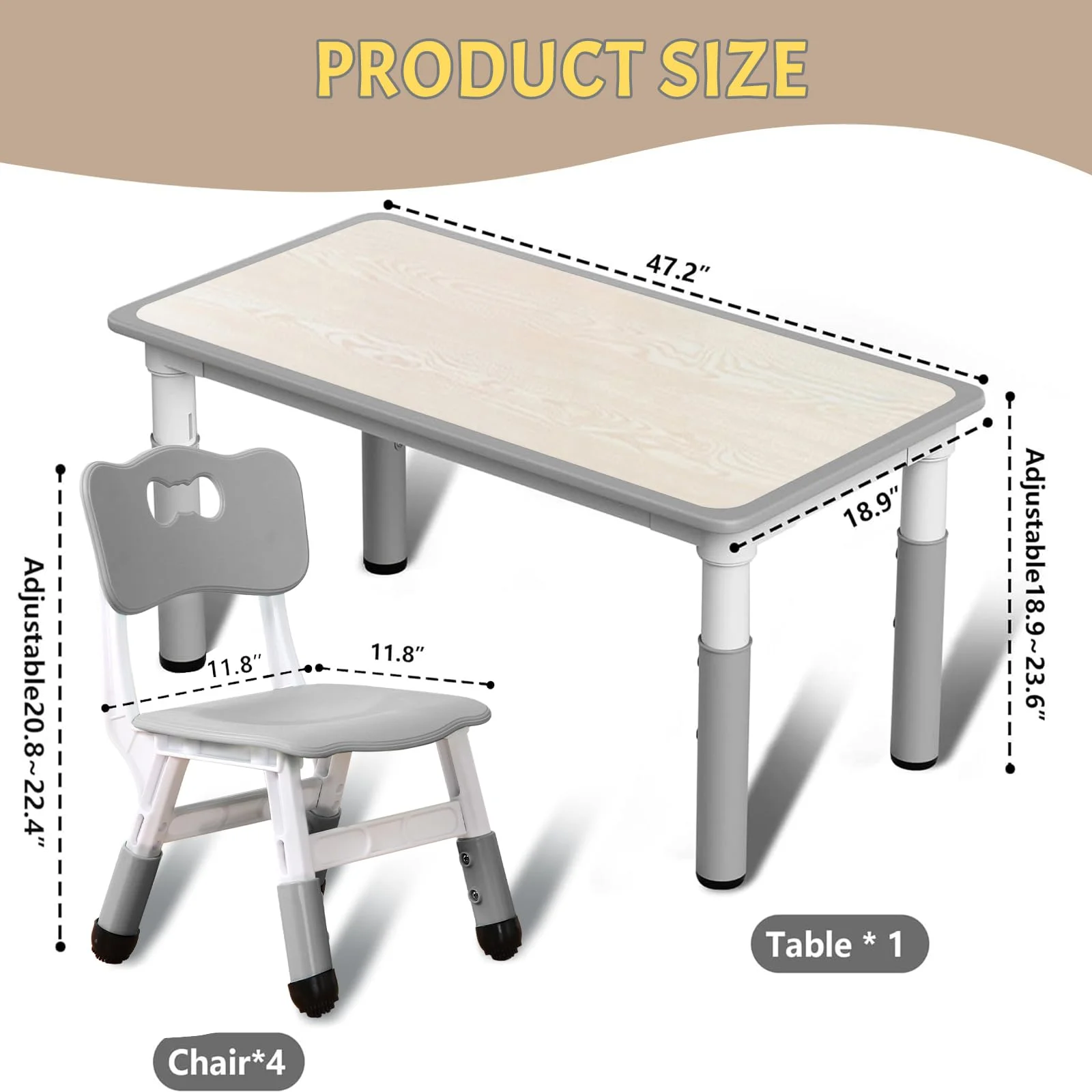 Kids Table and Chairs,Height Adjustable Toddler Table and 6 Chair,Multi-Activity Table with Graffiti Desktop Non-Slip Legs for Ages 2-10,Children Activity Table for Daycare,Classroom,Blue(Blue) - Image 10
