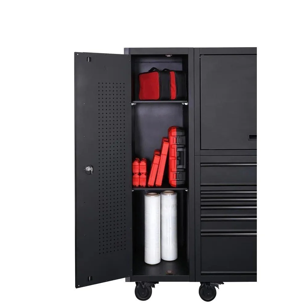 Ensemble coffre à outils et armoire roulante combinés, 10 tiroirs profonds, 80 po de largeur, noir mat (3 pièces)