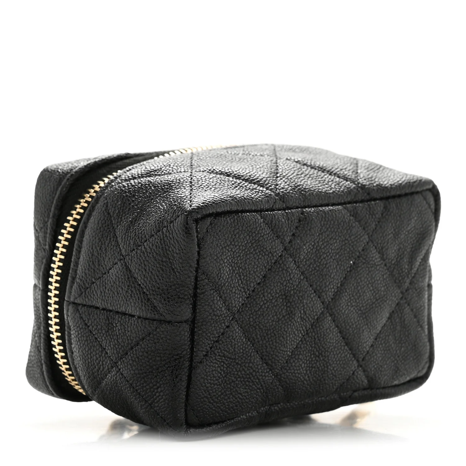 Caviar Quilted Mini Top Handle Vanity With Chain Black