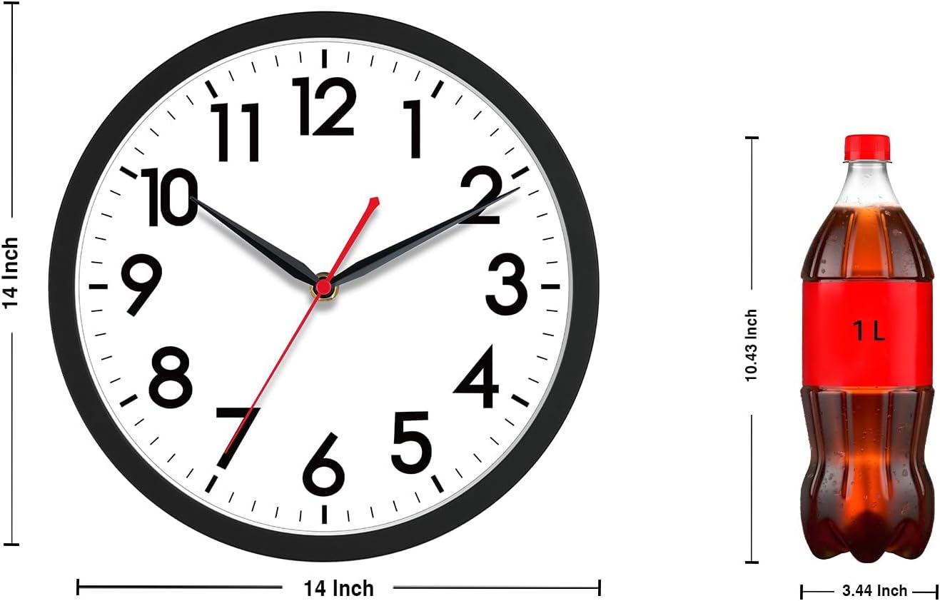 AKCISOT 14 Inch Wall Clock, Silent Battery Operated Analog Clock, Black |   Classroom |   Office |   Kitchen |   Living Room |   Garage |   Shop |   Large Size |   Easy-to-read numbers