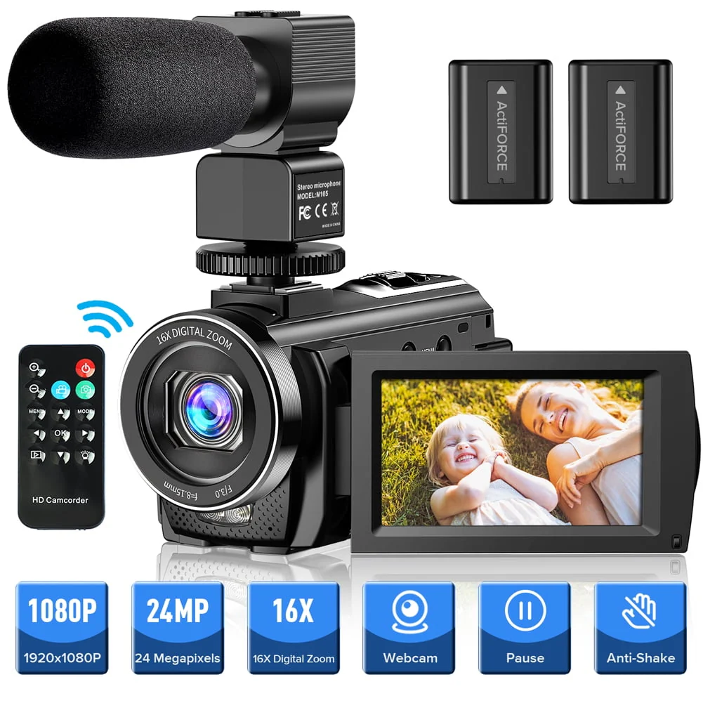 Video Camera Camcorder Youtube Vlogging Camera FHD 1080P 30FPS 24MP 16X Digital Zoom 3