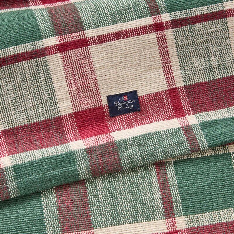 Rib løper bomull 50x250 cm rutete grønn/rød/beige