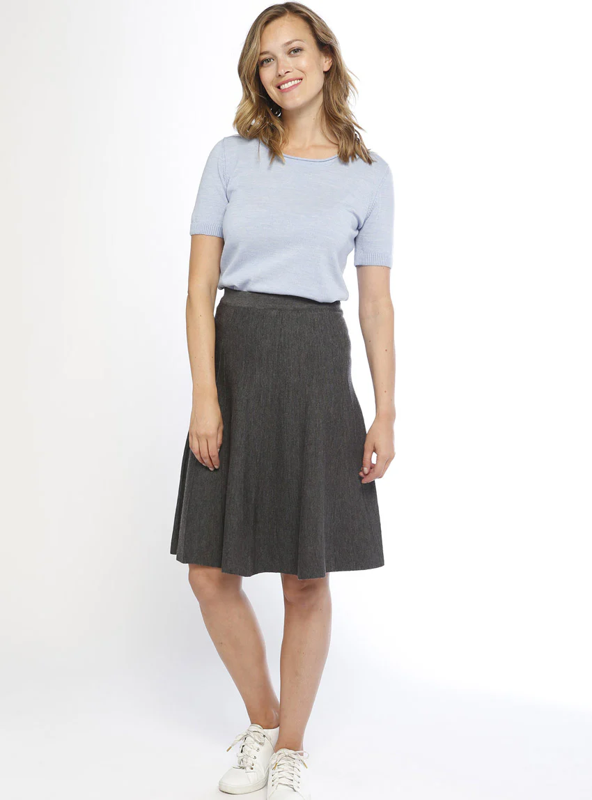 Jupe plissée femme en laine merinos gris anthracite