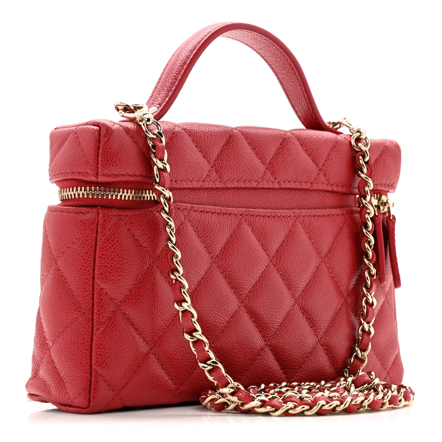 Caviar Quilted Top Handle Slim Vanity With Chain Red