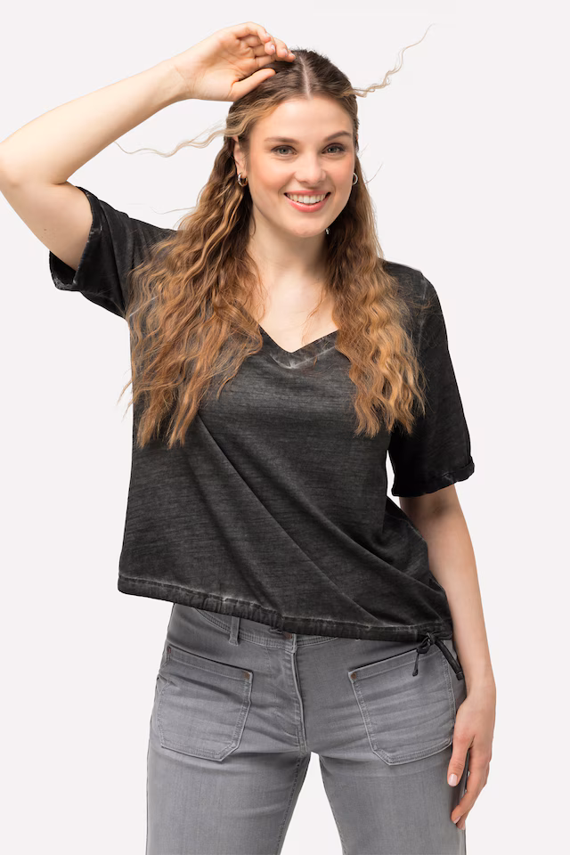 Cold Dyed Sweetheart Neckline Short Sleeve Tee