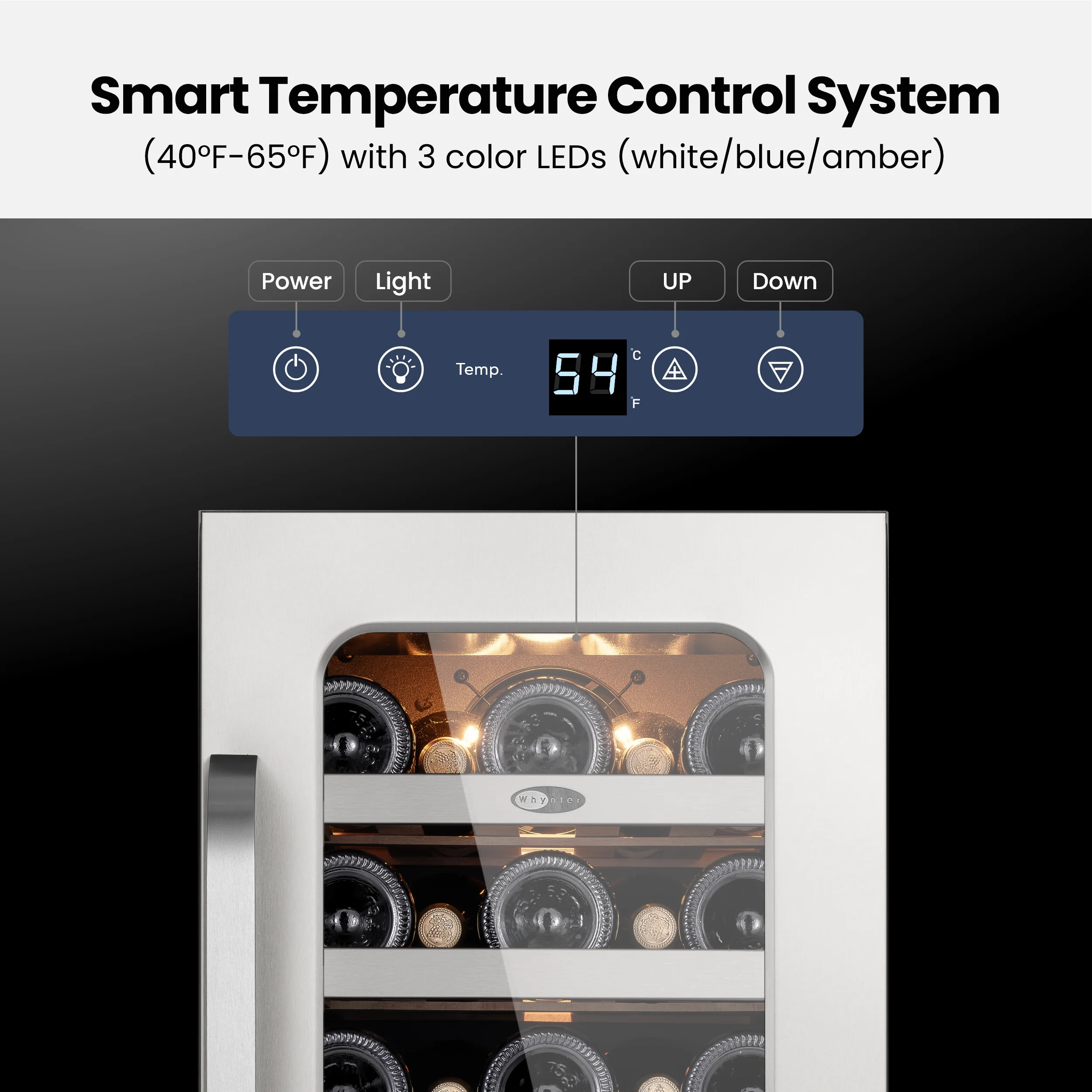 15 Inch Wine Fridge Cooler 33 Bottles Wine Fridge with Glass Door, Small Wine Refrigerator with 3 LED Light Built-in for Home Bar Kitchen - Image 3
