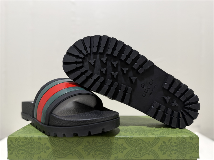 GUCCI Web Striped Strappy Slip-on Sandals