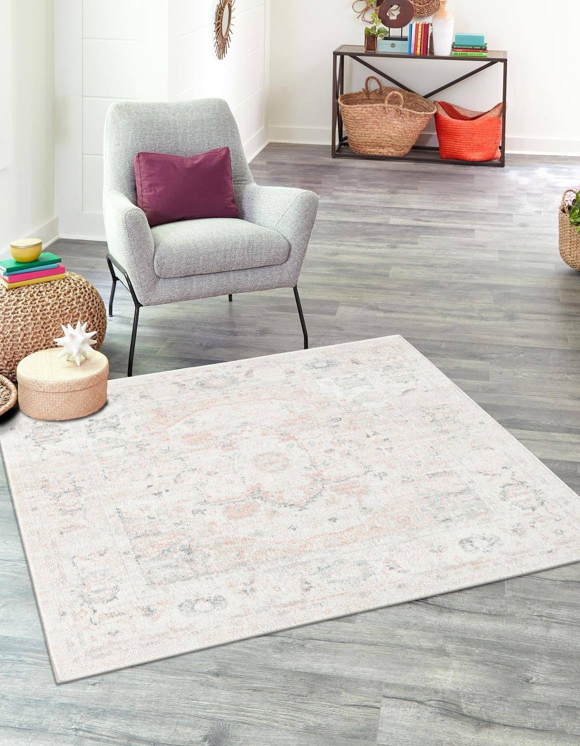 Madeline Vintage 216cm x 216cm Square Ivory Floral Area Rug