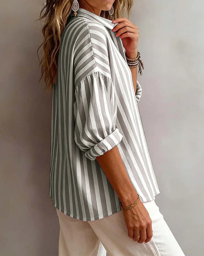 Blouse décontractée rayée à col chemise