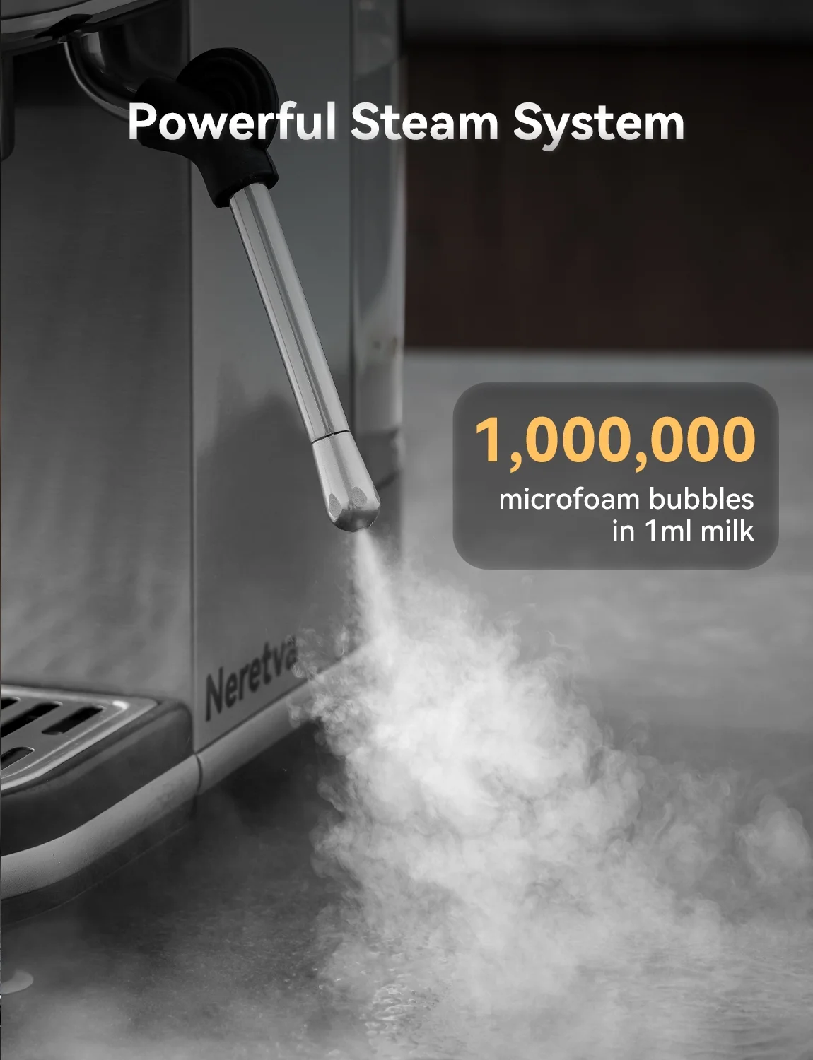 Espresso Machine 15 Bar Professional Espresso Maker with Milk Frother Steam Wand, Cappuccino Latte Machine, Espresso Coffee Machine for Home- Stainless Steel(Visible Pressure Guage) - Image 9