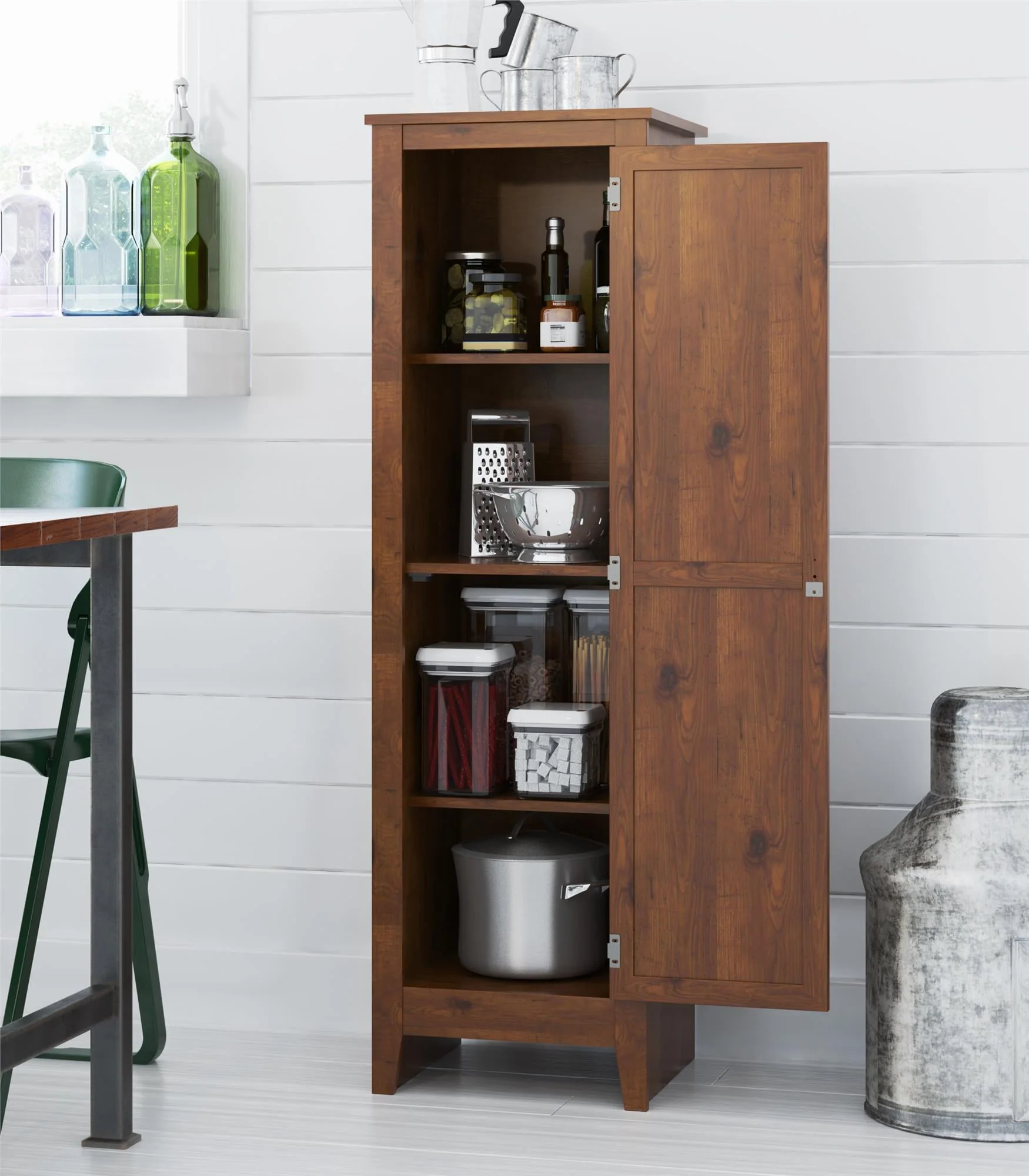Milford Single Door Storage Pantry Cabinet, Old Fashioned Pine Image 2