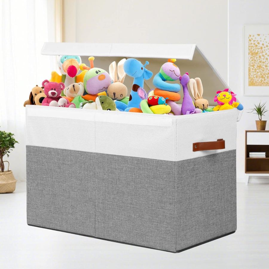 Closet Storage Bin for Toys and Clothes, Beige White