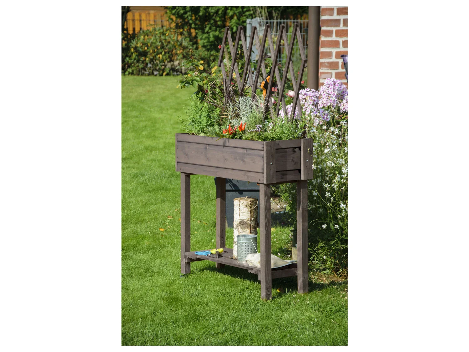 dobar Jardinire surleve  roulettes avec treillis, L 79 x l 28,5 x H130 cm
