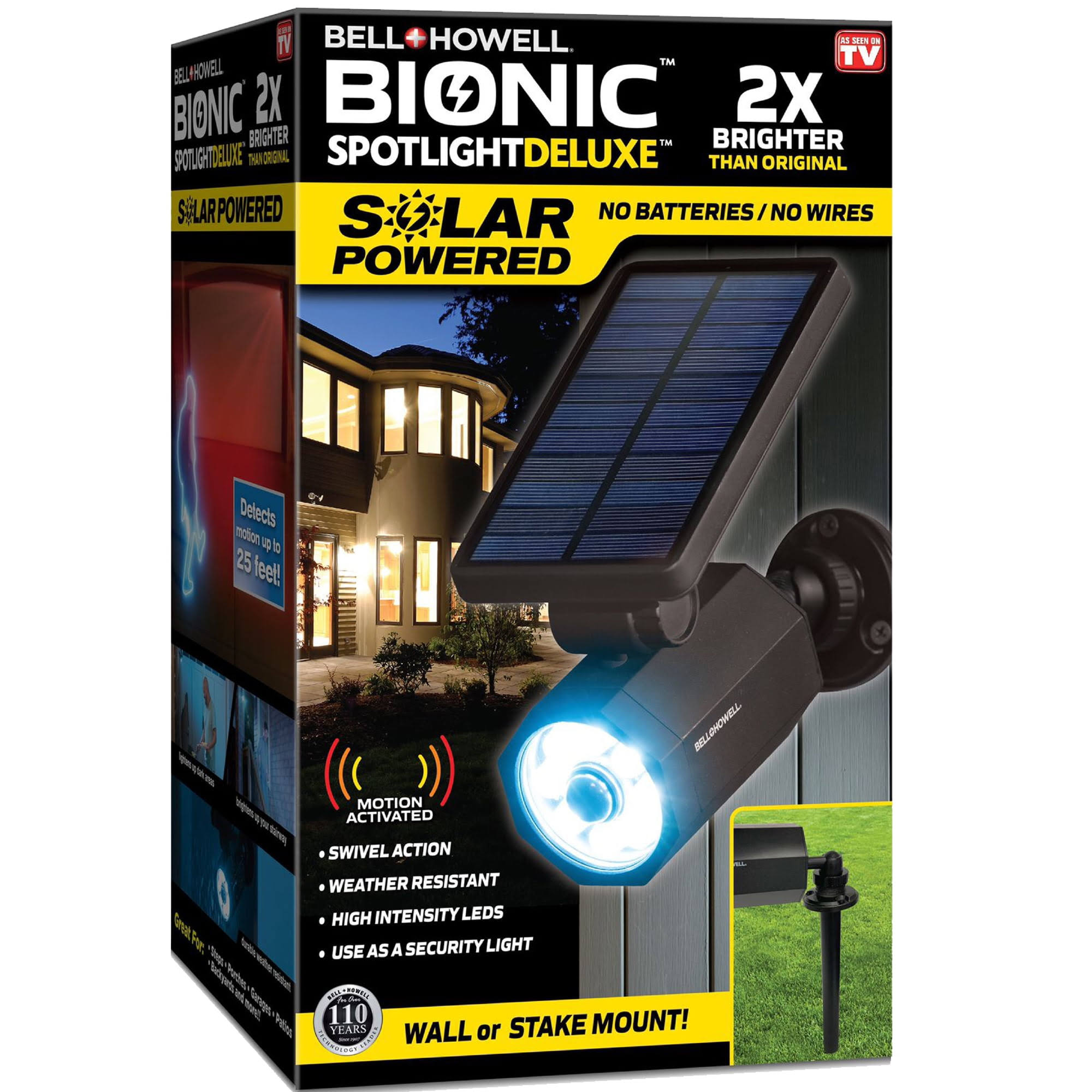 Bell and Howell Bionic Spotlight Deluxe LED Solar Lights, Outdoor Security, Black