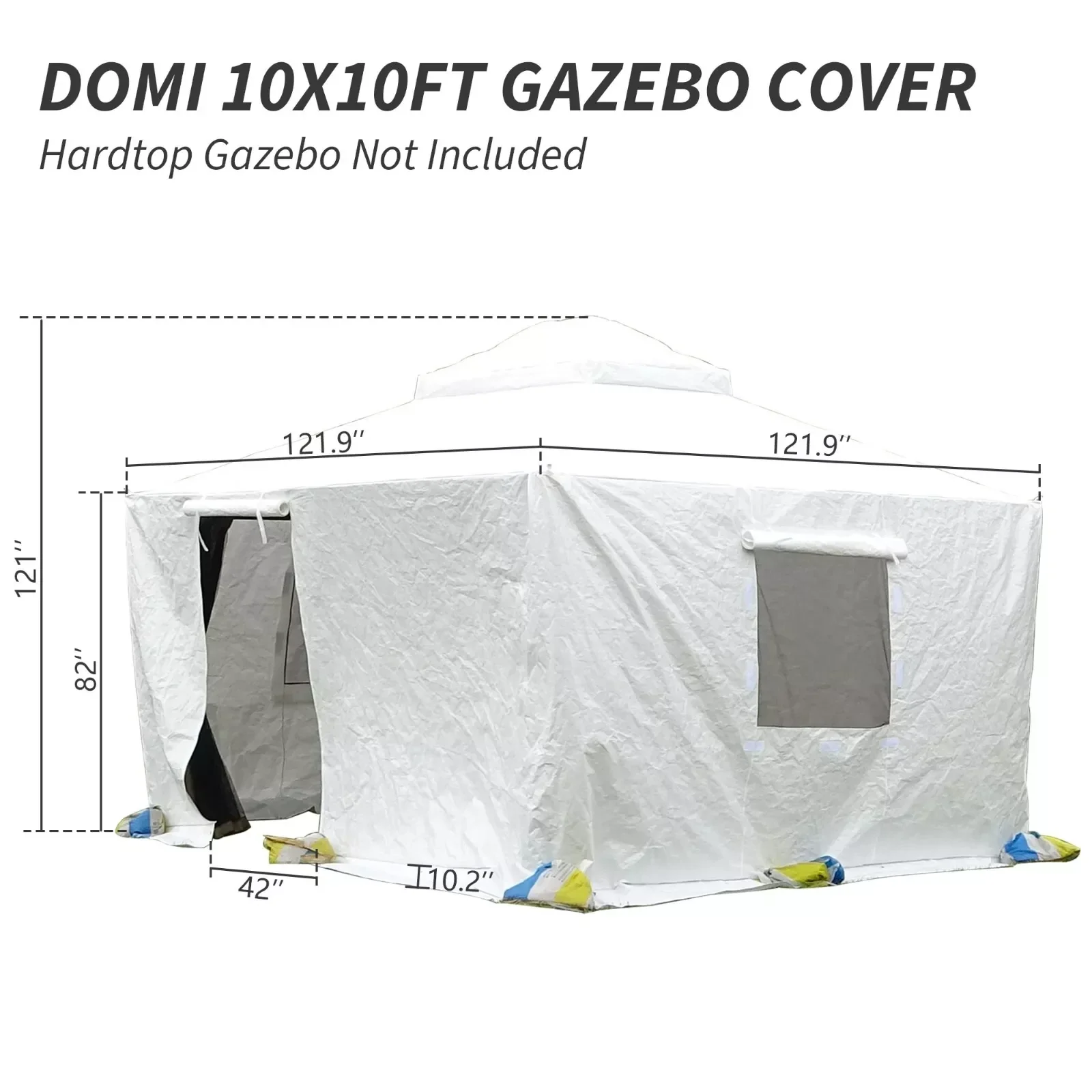 10x10 Ft Universal Winter Cover for Hardtop Gazebos, Waterproof Enclosed Sidewalls and Mesh Windows, White
