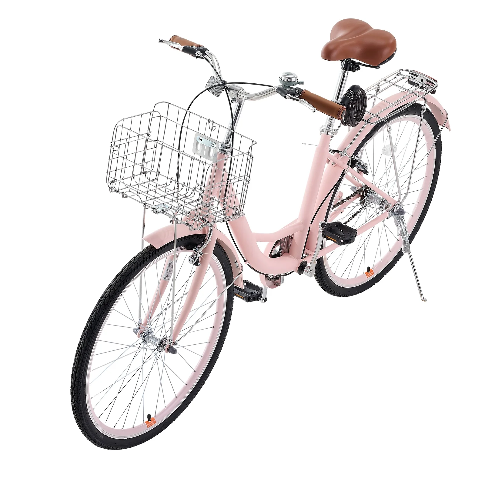 26" Cruiser Bike, Single Speed,Rose-Colored Seaside Cycling Bike with Spacious Basket and Back Stand, Reliable Robust Leisure Bicycle with Modifiable Saddle - Image 5