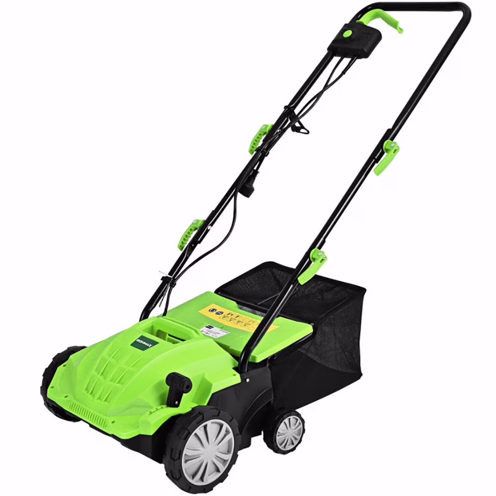 GVN 13 Inch 12 Amp Electric Scarifier with Collection Bag and Removable Blades-Green, Electric Lawn Mowers for Garden, Yard and Farm