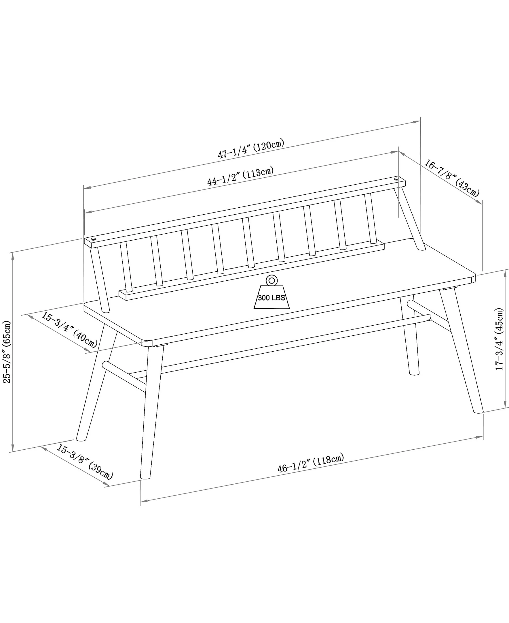 Walker Edison 47�?Contemporary Low Back Spindle Wood Bench, Black Image 9