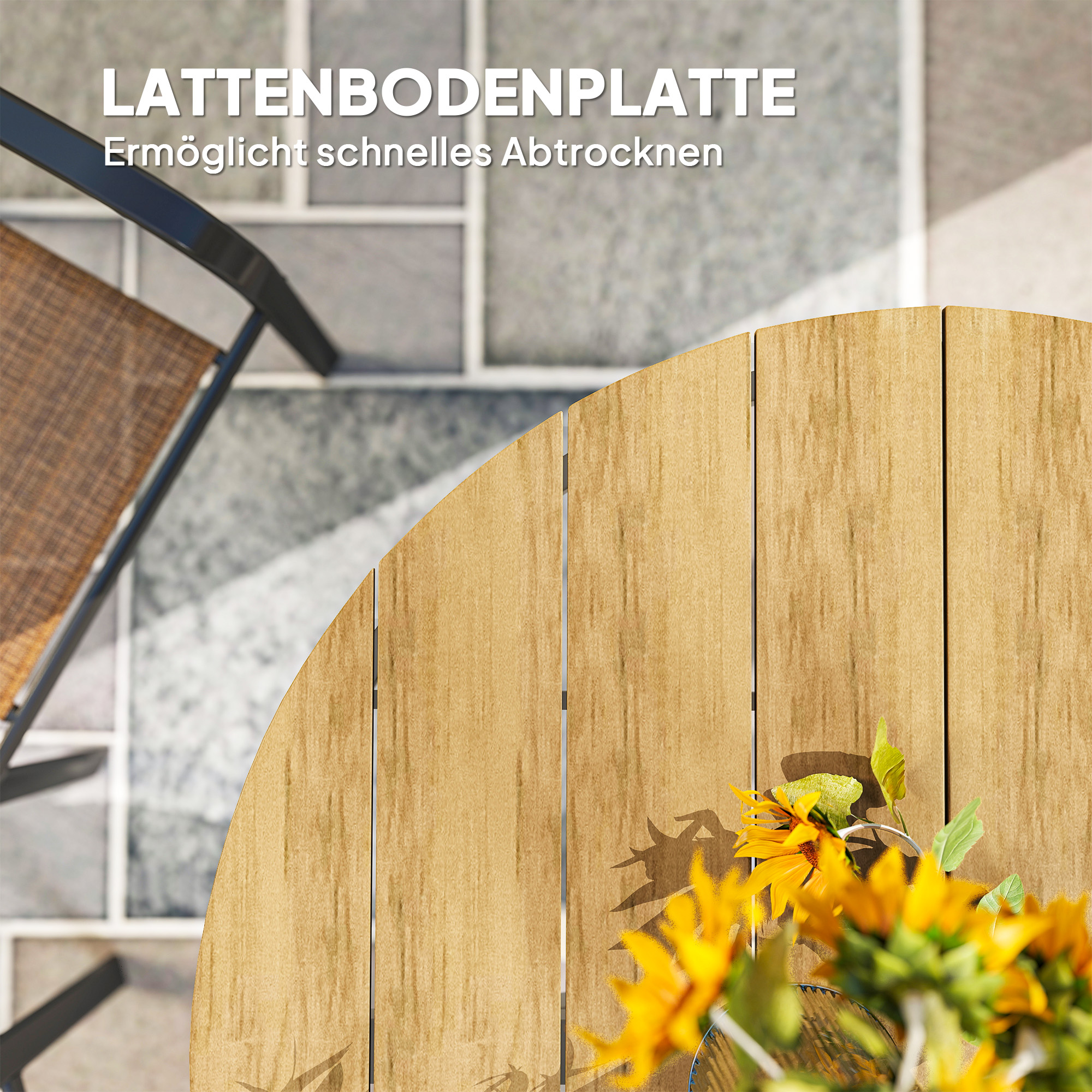 Outsunny Tuintafel Ø118cm, Weerbestendig Balkontafel uit Aluminium, Bijzettafel met Kruispoten Latontwerp Teak