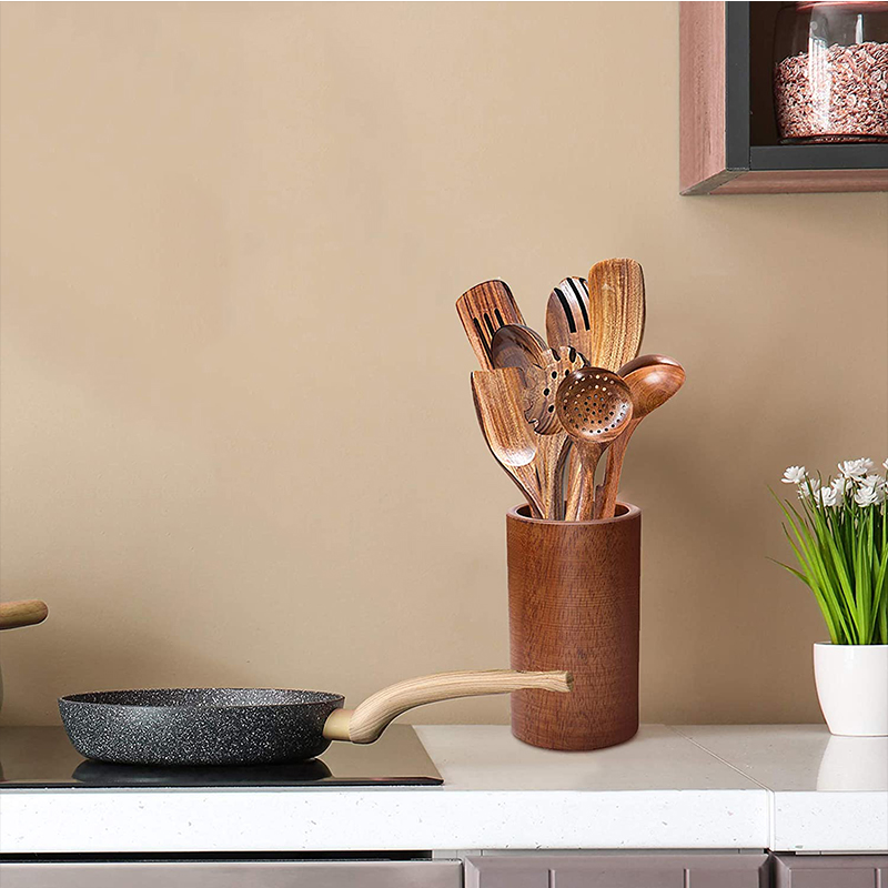 Teak Wooden Spoons for Cooking,12 Pieces Nonstick Kitchen Utensil Set with Wood Utensils Holder