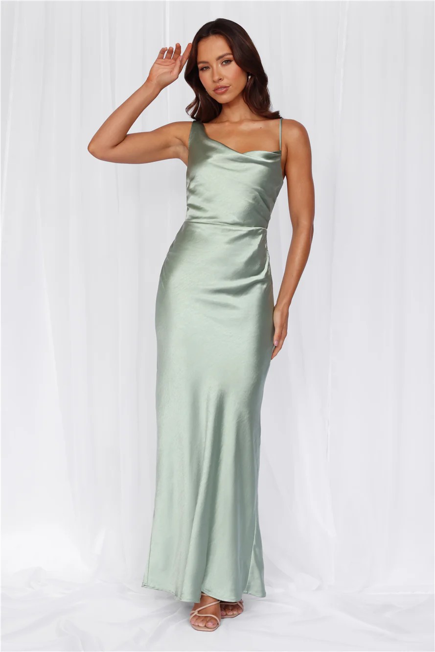 HELLO MOLLY The Madeline Cowl Satin Maxi Dress Sage