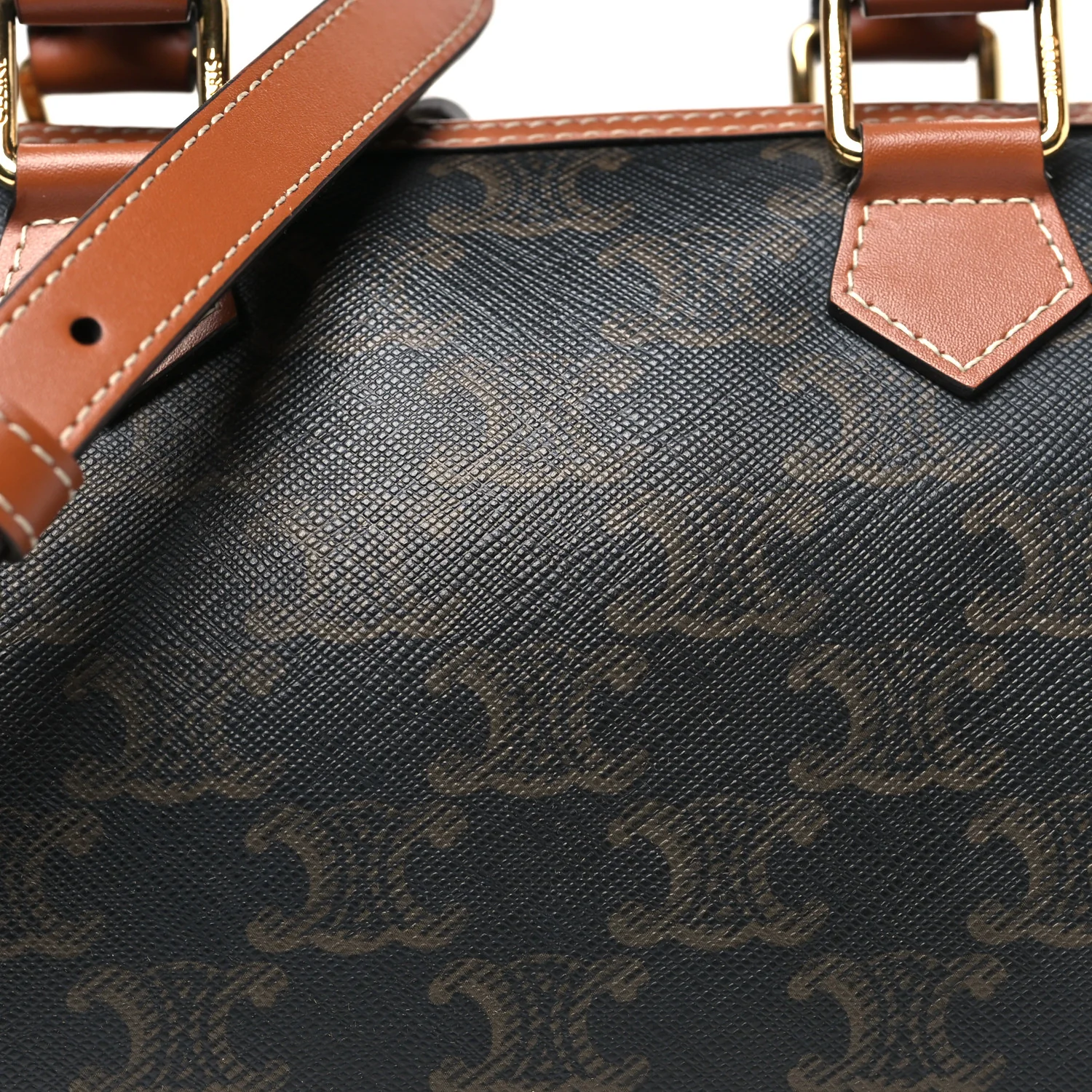 Triomphe Canvas Calfskin Small Boston Bag Tan