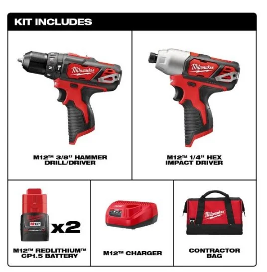 Milwaukee M18 18-Volt Lithium-Ion Brushless Cordless Compact Drill/Impact Combo Kit (2-Tool) W/ (2) 2.0Ah Batteries, Charger & Bag