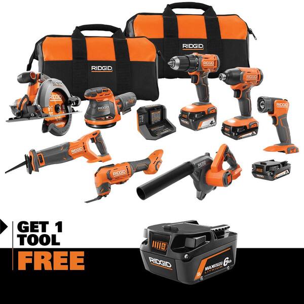 18V Cordless 8 Tool Combo Kit with (3) Batteries, Charger, and Bag with 18V 6 0 Ah MAX Output Batteries (2 Pack)